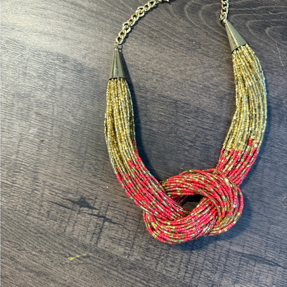 Chic Gold and Red Beaded Necklace